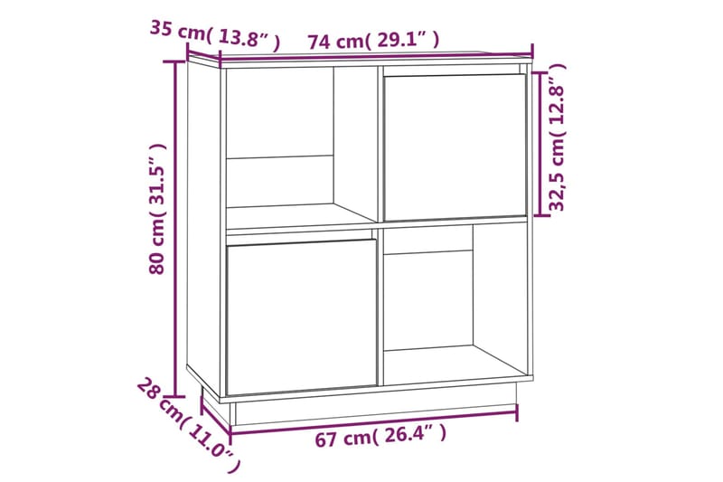 beBasic Senkki musta 74x35x80 cm täysi mänty - Musta - Säilytys - Säilytyskalusteet - Senkki