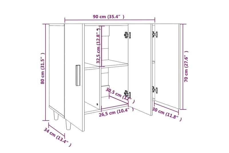 beBasic Senkki musta 90x34x80 cm tekninen puu - Musta - Senkki