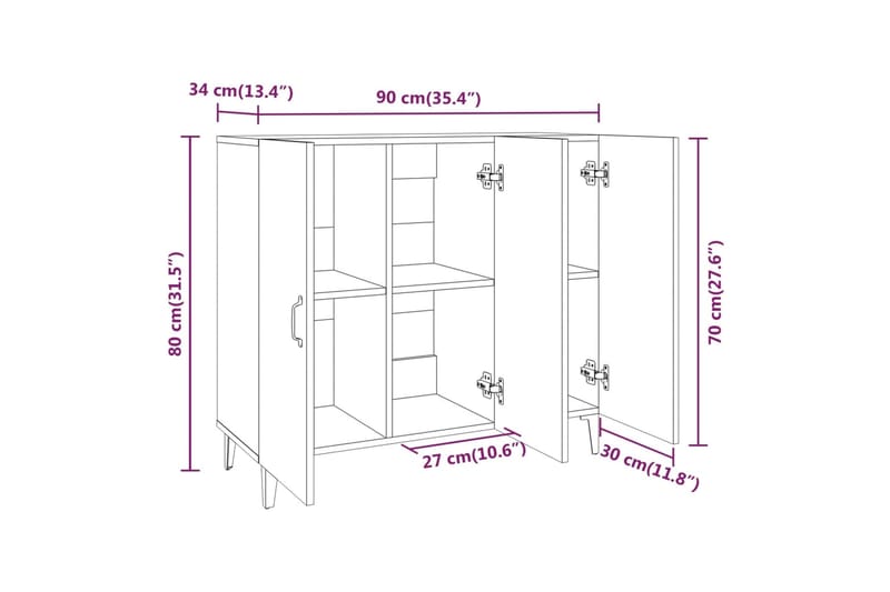 beBasic Senkki musta 90x34x80 cm tekninen puu - Musta - Säilytys - Säilytyskalusteet - Senkki