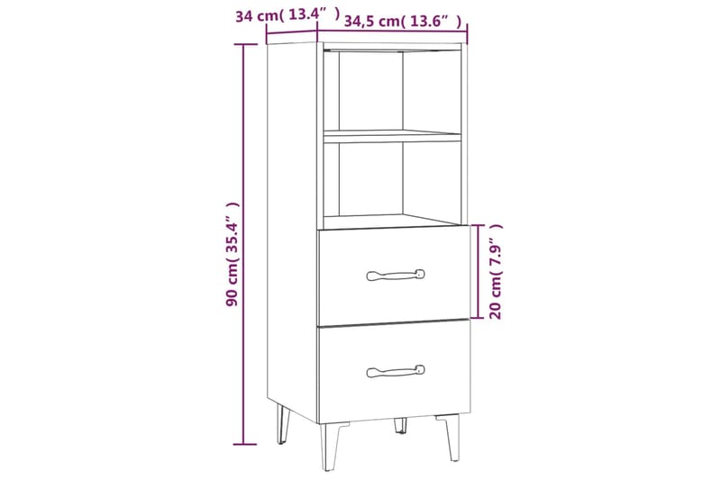beBasic Senkki ruskea tammi 34,5x34x90 cm tekninen puu - Ruskea - Säilytys - Säilytyskalusteet - Senkki