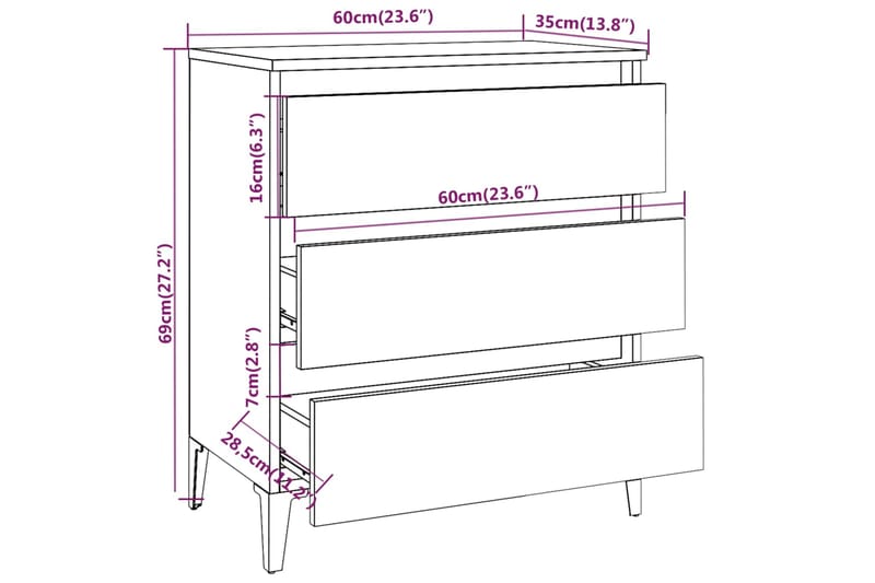 beBasic Senkki ruskea tammi 60x35x69 cm tekninen puu - Ruskea - Säilytys - Säilytyskalusteet - Senkki