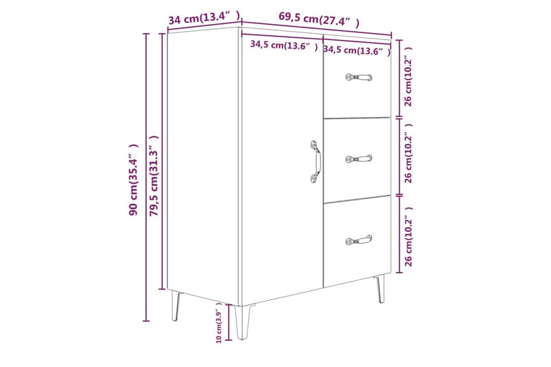 beBasic Senkki ruskea tammi 69,5x34x90 cm tekninen puu - Ruskea - Säilytys - Säilytyskalusteet - Lipasto