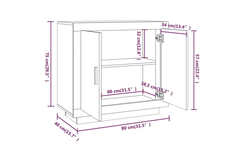 beBasic Senkki ruskea tammi 80x40x75 cm tekninen puu - Ruskea - Eteisen säilytys - Lipasto