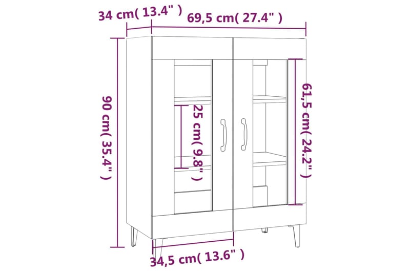 beBasic Senkki savutammi 69,5x34x90 cm tekninen puu - Ruskea - Säilytys - Säilytyskalusteet - Senkki
