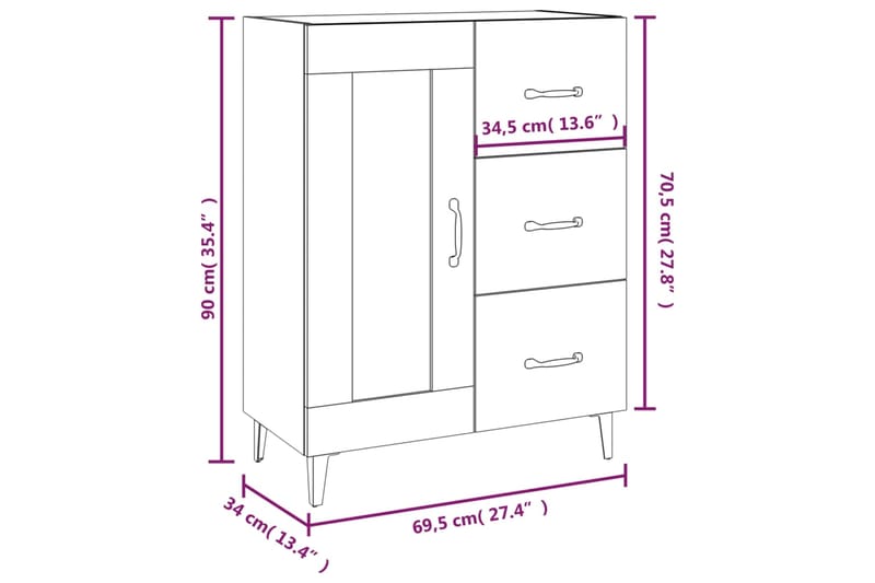 beBasic Senkki savutammi 69,5x34x90 cm tekninen puu - Ruskea - Säilytys - Säilytyskalusteet - Senkki