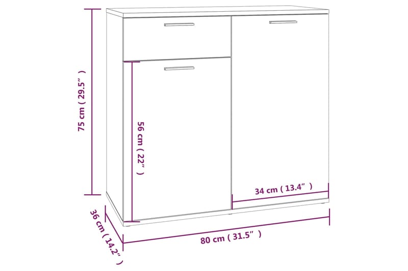 beBasic Senkki savutammi 80x36x75 cm tekninen puu - Ruskea - Säilytys - Säilytyskalusteet - Senkki
