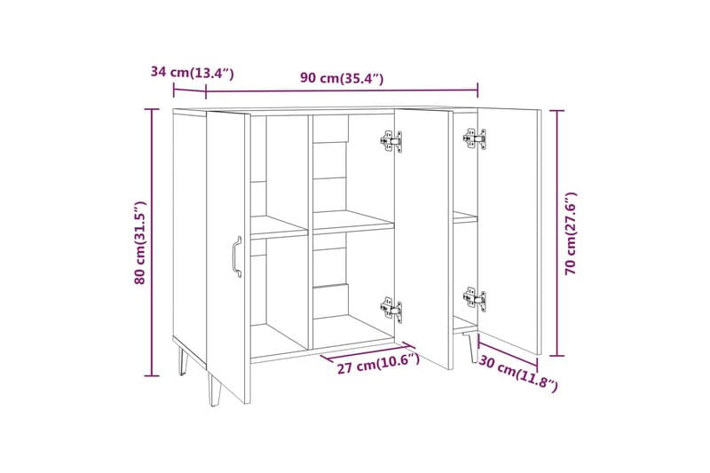 beBasic Senkki savutammi 90x34x80 cm tekninen puu - Ruskea - Säilytys - Säilytyskalusteet - Senkki