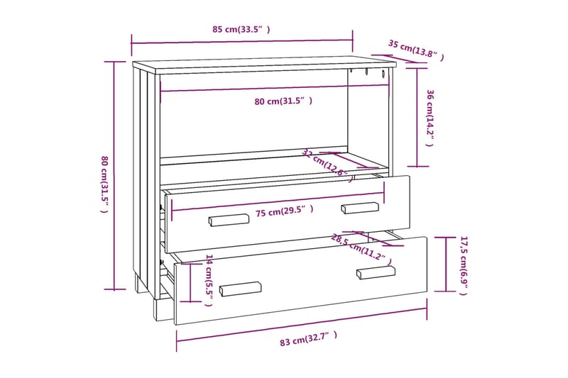 beBasic Senkki vaaleanharmaa 85x35x80 cm täysi mänty - Harmaa - Säilytys - Säilytyskalusteet - Senkki
