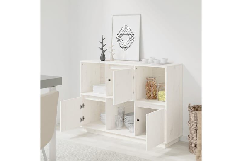 beBasic Senkki valkoinen 110,5x35x80 cm täysi mänty - Valkoinen - Säilytys - Säilytyskalusteet - Senkki
