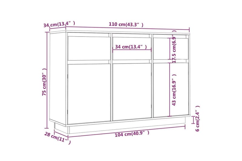 beBasic Senkki valkoinen 110x34x75 cm täysi mänty - Valkoinen - Senkki