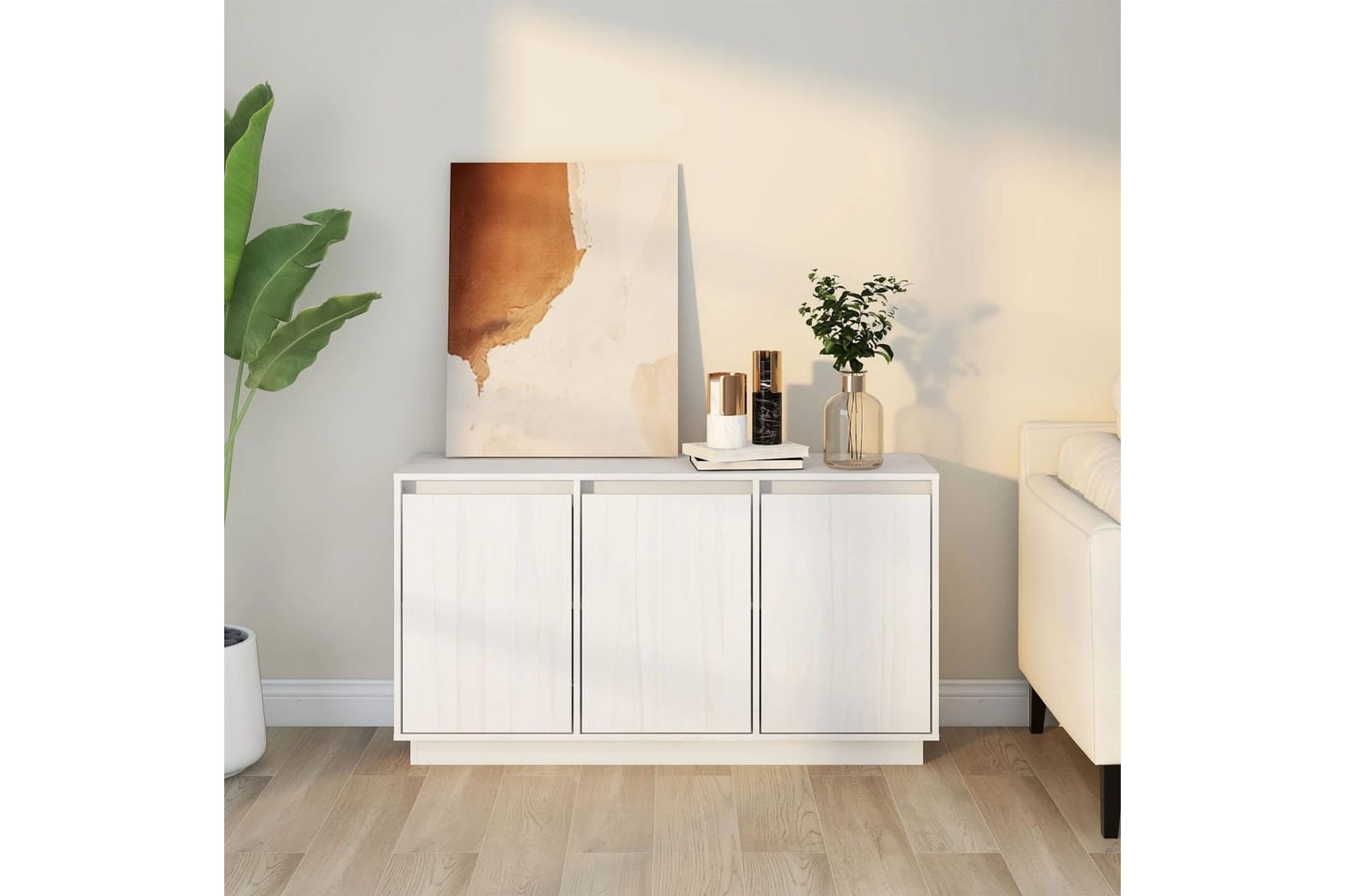 beBasic Senkki valkoinen 111x34x60 cm täysi mänty - Valkoinen - Säilytys - Säilytyskalusteet - Senkki