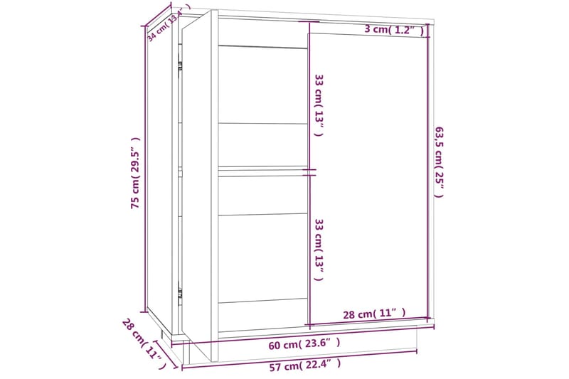beBasic Senkki valkoinen 60x34x75 cm täysi mänty - Valkoinen - Säilytys - Säilytyskalusteet - Senkki
