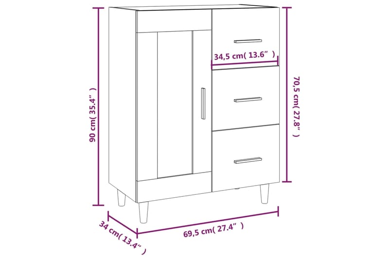 beBasic Senkki valkoinen 69,5x34x90 cm tekninen puu - Valkoinen - Säilytys - Säilytyskalusteet - Senkki