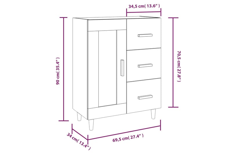 beBasic Senkki valkoinen 69,5x34x90 cm tekninen puu - Valkoinen - Säilytys - Säilytyskalusteet - Senkki