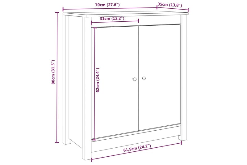 beBasic Senkki valkoinen 70x35x80 cm täysi mänty - Valkoinen - Senkki