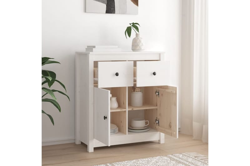 beBasic Senkki valkoinen 70x35x80 cm täysi mänty - Valkoinen - Säilytys - Säilytyskalusteet - Senkki