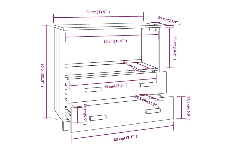 beBasic Senkki valkoinen 85x35x80 cm täysi mänty - Valkoinen - Säilytys - Säilytyskalusteet - Senkki