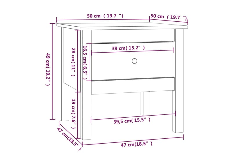 beBasic Sivupöytä musta 50x50x49 cm täysi mänty - Musta - Säilytys - Säilytyskalusteet - Senkki