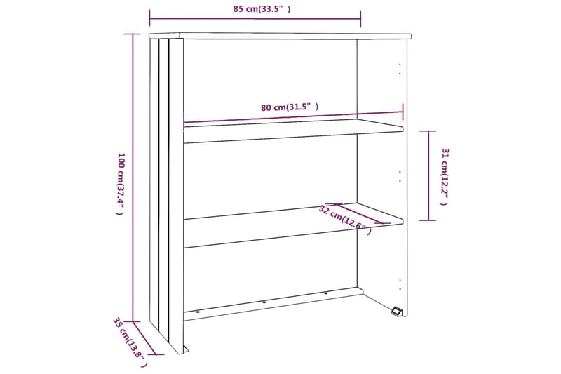 beBasic Ylähyllykkö senkille tummanharmaa 85x35x100 cm täysi mänty - Harmaa - Säilytys - Säilytyskalusteet - Lipasto