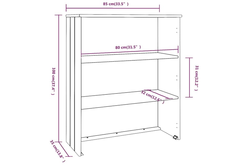 beBasic Ylähyllykkö senkille tummanharmaa 85x35x100 cm täysi mänty - Harmaa - Lipasto