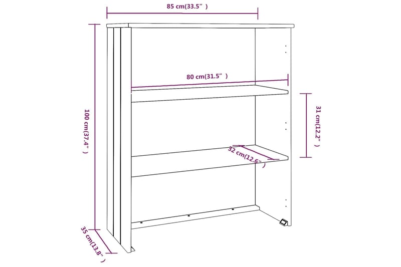 beBasic Ylähyllykkö senkille vaaleanharmaa 85x35x100 cm täysi mänty - Harmaa - Lipasto