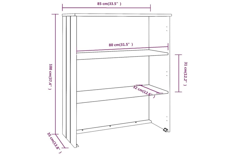beBasic Ylähyllykkö senkille valkoinen 85x35x100 cm täysi mänty - Valkoinen - Säilytys - Säilytyskalusteet - Lipasto