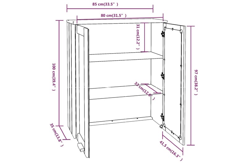 beBasic Yläkaappi senkille hunajanruskea 85x35x100 cm täysi mänty - Ruskea - Lipasto