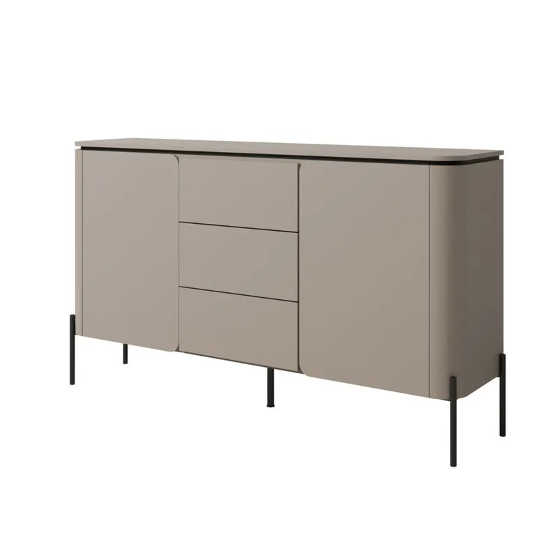 Bello senkki 2 ovella ja 3 laatikolla puuta metallijaloilla, Taupe