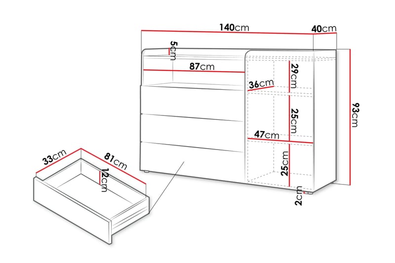 Buhan Lipasto 140 cm - Beige / Ruskea - Säilytys - Säilytyskalusteet - Lipasto