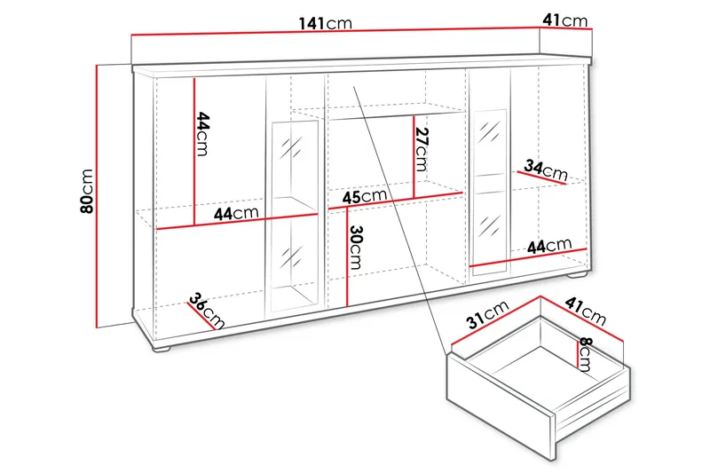 Bunta Senkki 141x41 cm - Mustavalkoinen - Säilytys - Säilytyskalusteet - Senkki