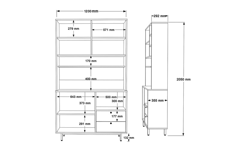 Donae Lipasto 120 cm - Tammi/Antrasiitti - Säilytys - Säilytyskalusteet - Lipasto