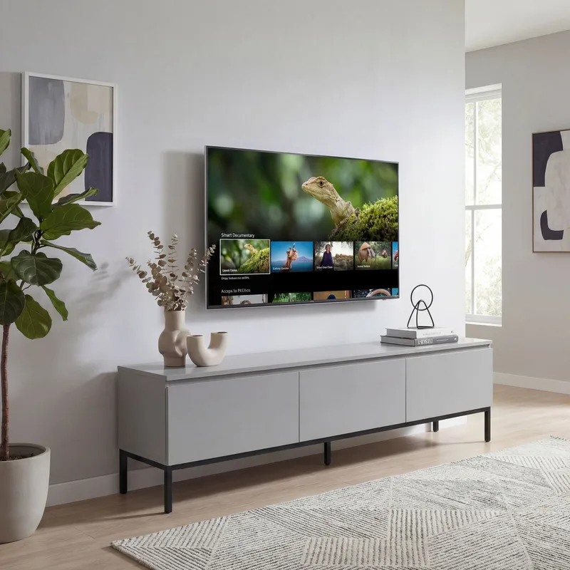 Dorvik TV-taso 150 cm, 3 laatikolla - vaaleanharmaa ja musta - Säilytys - Säilytyskalusteet - Senkki