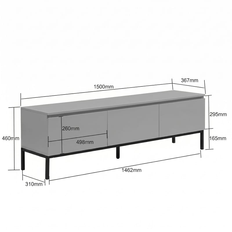 Dorvik TV-taso 150 cm, 3 laatikolla - vaaleanharmaa ja musta - Säilytys - Säilytyskalusteet - Senkki