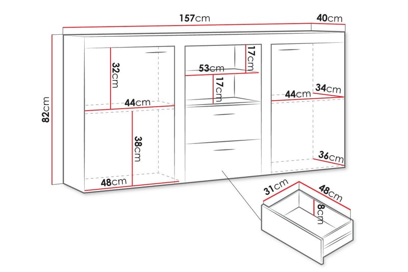 Eirwen Lipasto 157 cm - Valkoinen - Säilytys - Säilytyskalusteet - Lipasto