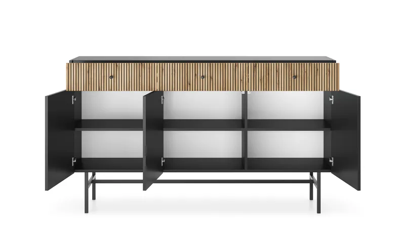 Francisca Lipasto 155 cm - Musta/Tammi - Säilytys - Säilytyskalusteet - Lipasto