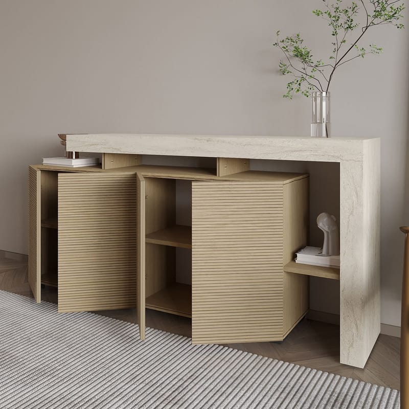Jurukovo konsolipöytä 170x80x35 cm - Travertiini ja lämmin tammi - Säilytys - Säilytyskalusteet - Senkki