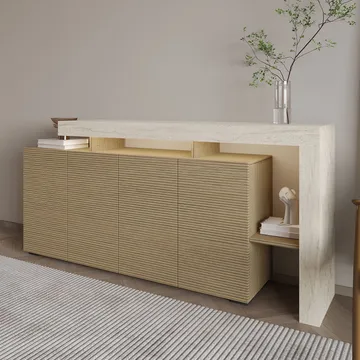 Jurukovo konsolipöytä 170x80x35 cm - Travertiini ja lämmin tammi - Säilytys - Säilytyskalusteet - Senkki
