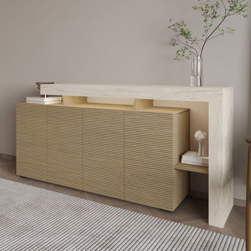 Jurukovo konsolipöytä 170x80x35 cm - Travertiini ja lämmin tammi - Säilytys - Säilytyskalusteet - Senkki