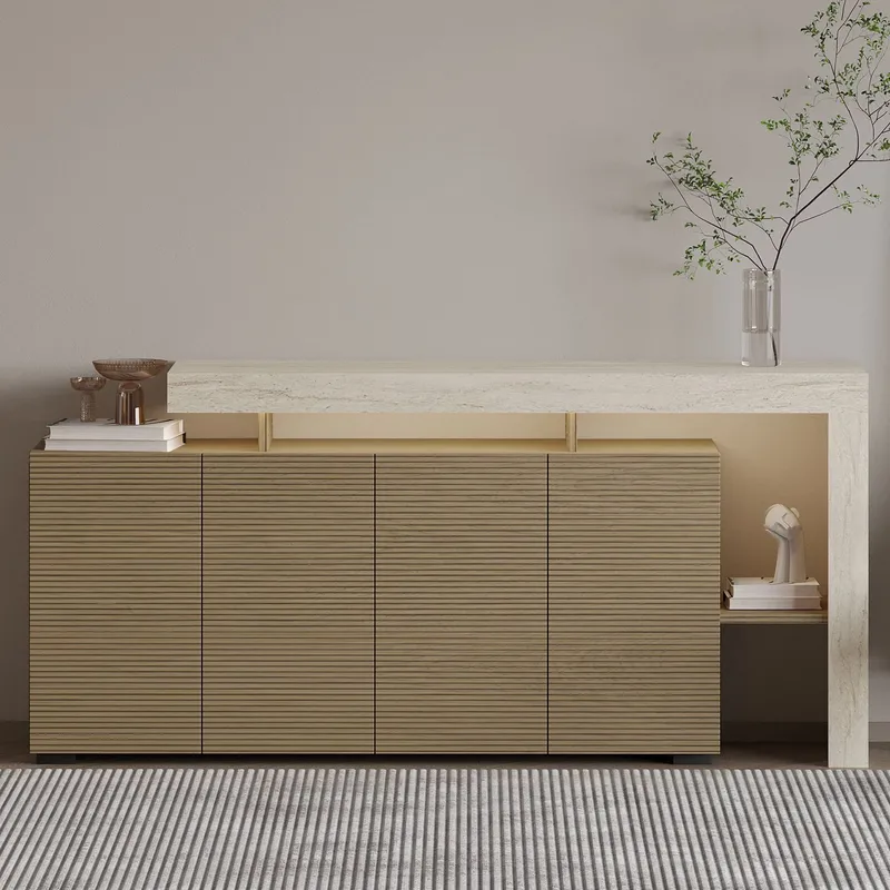 Jurukovo konsolipöytä 170x80x35 cm - Travertiini ja lämmin tammi - Säilytys - Säilytyskalusteet - Senkki