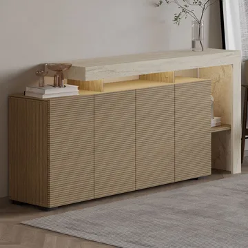 Jurukovo konsolipöytä 170x80x35 cm - Travertiini ja lämmin tammi - Säilytys - Säilytyskalusteet - Senkki