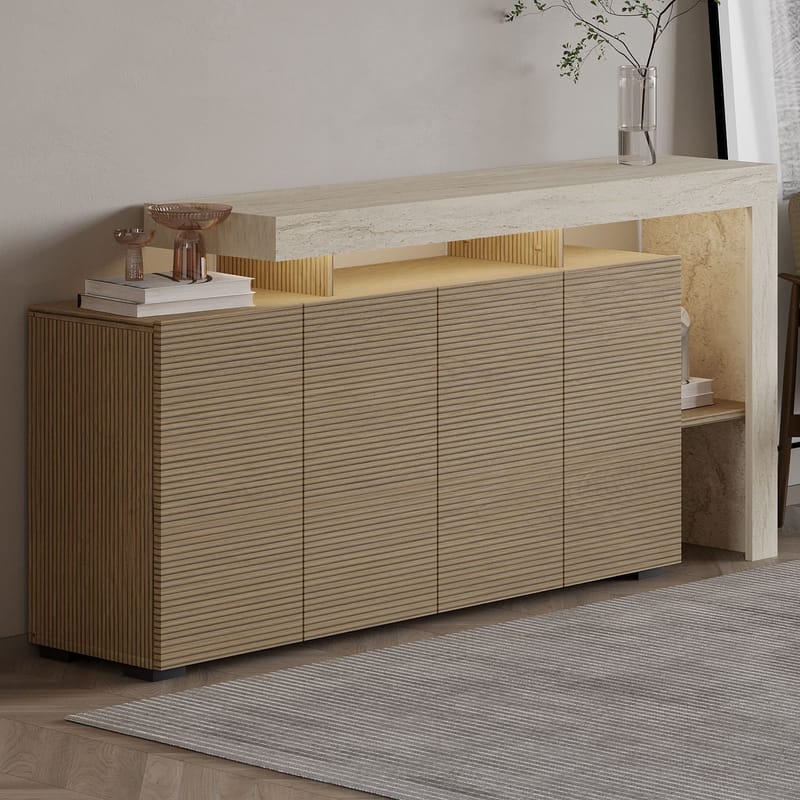 Jurukovo konsolipöytä 170x80x35 cm - Travertiini ja lämmin tammi - Säilytys - Säilytyskalusteet - Senkki
