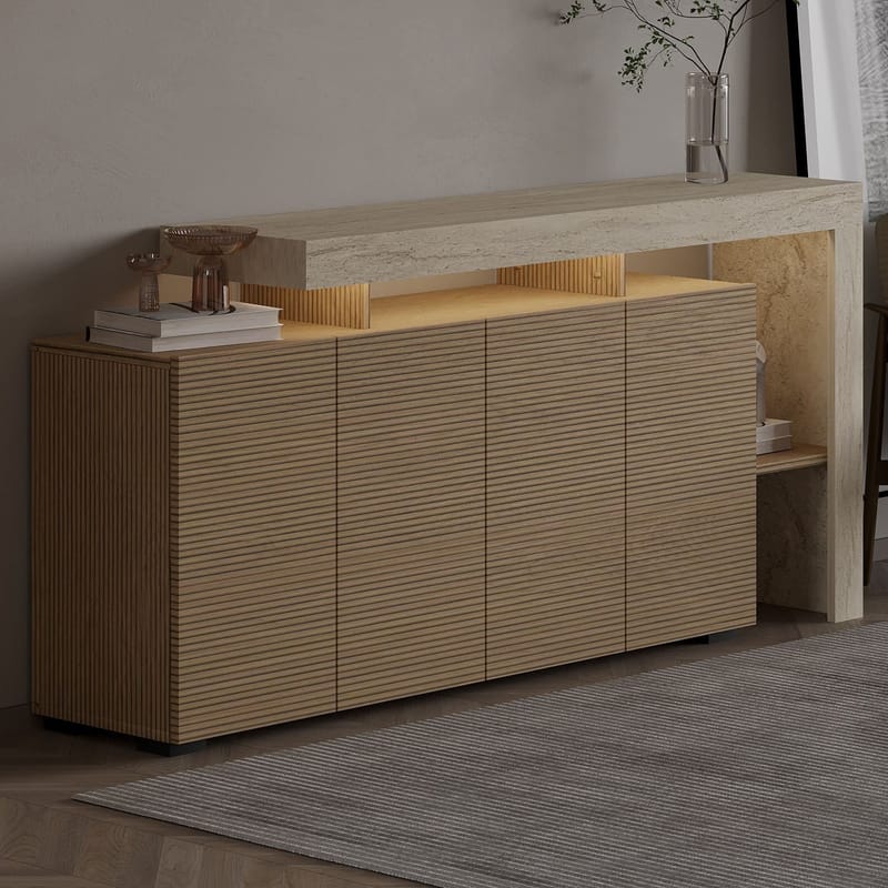 Jurukovo konsolipöytä 170x80x35 cm - Travertiini ja lämmin tammi - Säilytys - Säilytyskalusteet - Senkki