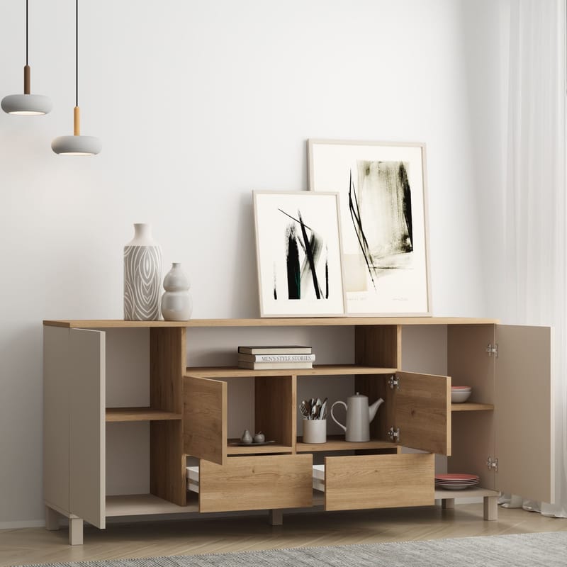 Konsolipöytä Hanah Home Mood (180 x 82,4 x 44,5 cm) Hiekkatammi - Hiekkatammi - Säilytys - Säilytyskalusteet - Senkki