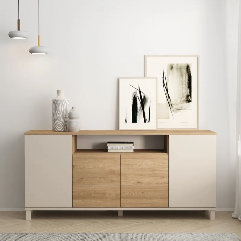 Konsolipöytä Hanah Home Mood (180 x 82,4 x 44,5 cm) Hiekkatammi - Hiekkatammi - Säilytys - Säilytyskalusteet - Senkki
