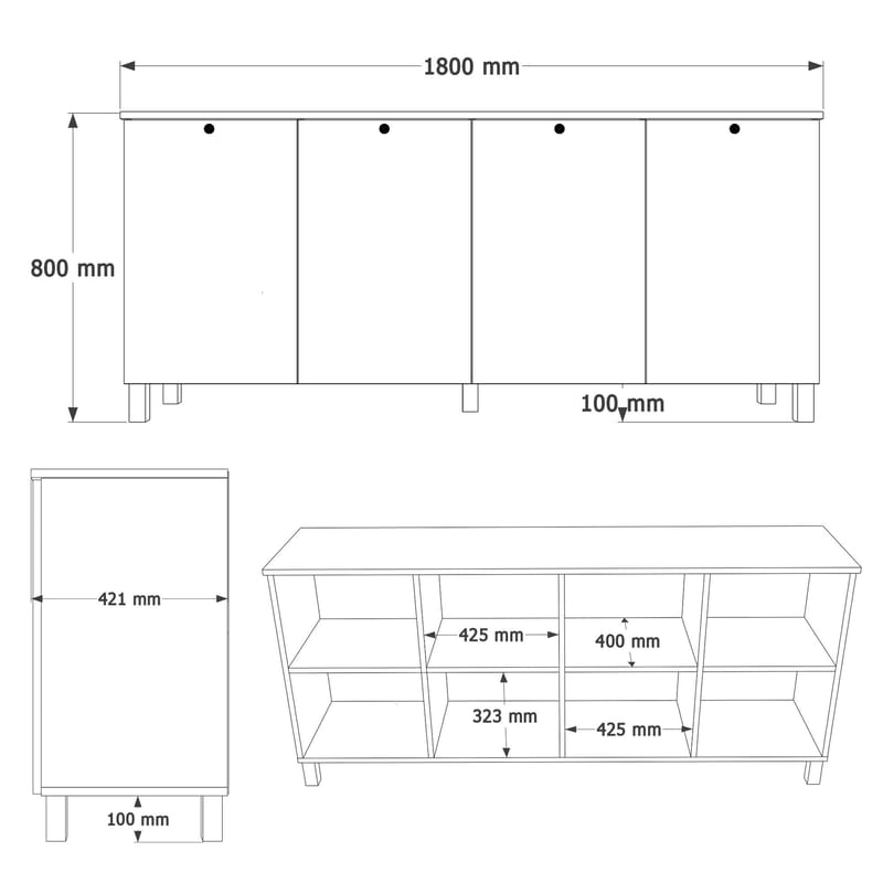 Konsolipöytä Hanah Home Nord (180 x 80 x 42,1 cm) Valkotammi - Valkoinen ja tammi - Säilytys - Säilytyskalusteet - Senkki