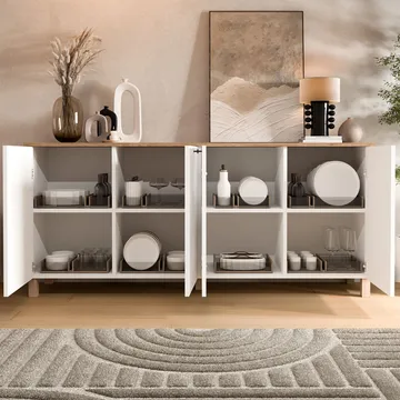 Konsolipöytä Hanah Home Nord (180 x 80 x 42,1 cm) Valkotammi - Valkoinen ja tammi - Säilytys - Säilytyskalusteet - Senkki