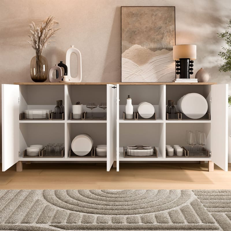 Konsolipöytä Hanah Home Nord (180 x 80 x 42,1 cm) Valkotammi - Valkoinen ja tammi - Säilytys - Säilytyskalusteet - Senkki