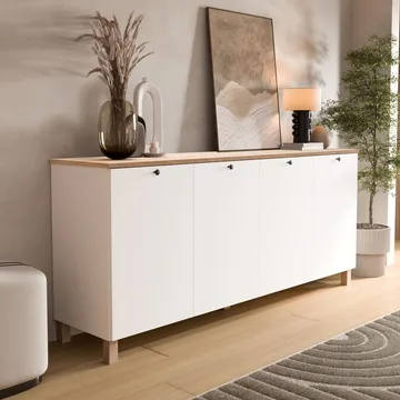 Konsolipöytä Hanah Home Nord (180 x 80 x 42,1 cm) Valkotammi - Valkoinen ja tammi - Säilytys - Säilytyskalusteet - Senkki