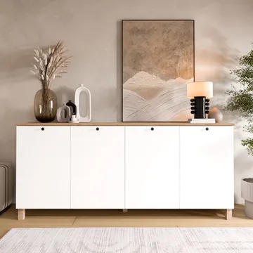 Konsolipöytä Hanah Home Nord (180 x 80 x 42,1 cm) Valkotammi - Valkoinen ja tammi - Säilytys - Säilytyskalusteet - Senkki