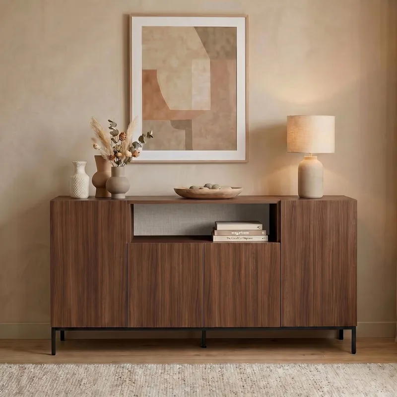 Konsolipöytä Nordure Rialto (160 x 80 x 40 cm) Milano pähkinä musta - Milano Walnut ja musta - Säilytys - Säilytyskalusteet - Senkki